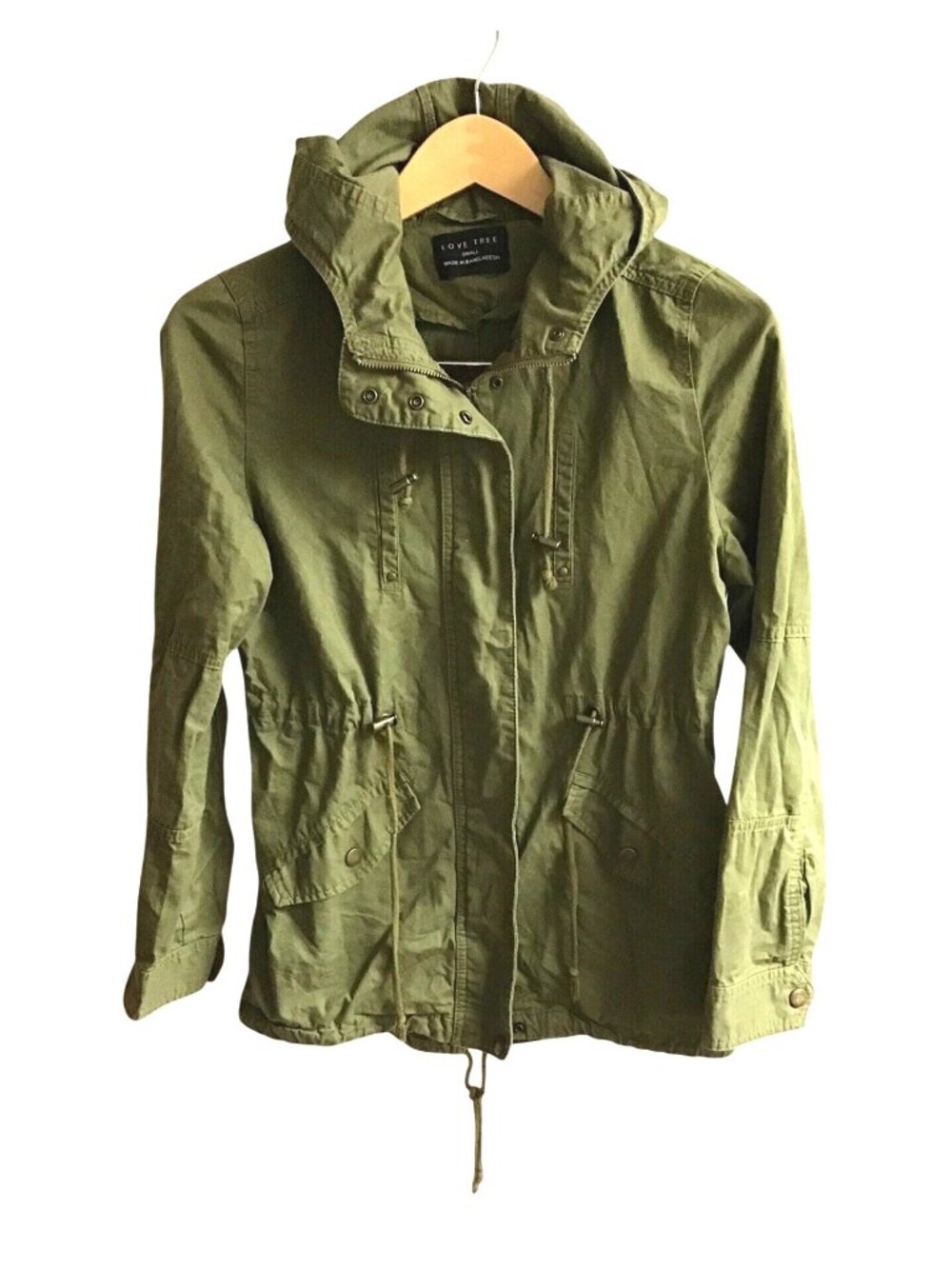 LOVE TREE- WOMENS GREEN 100% COTTON HOODIE ZIPPER LONG SLEEVE JACKET SIZE SMALL